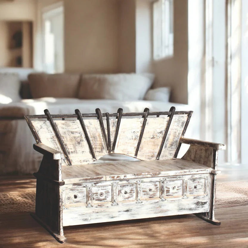 Title: Rustic Wooden Bench with Vintage Finish – A Bold Statement Piece for Modern &amp; Traditional Spaces