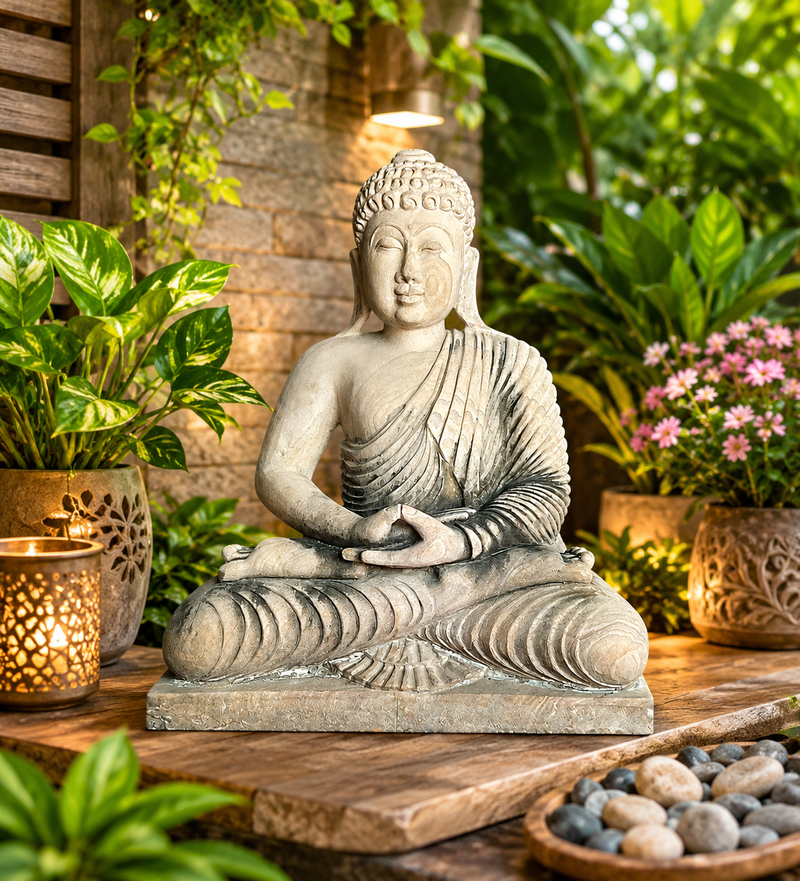 What type of décor style matches this Buddha statue?