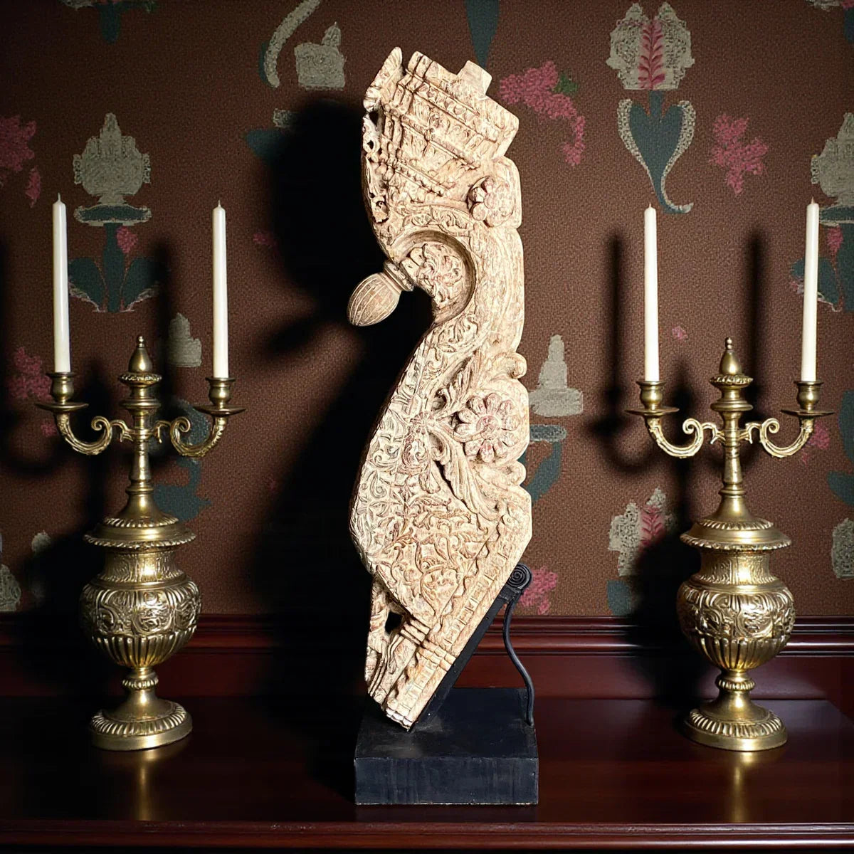 Five foot hand-carved vintage wooden architectural bracket, India Vintage Decor
