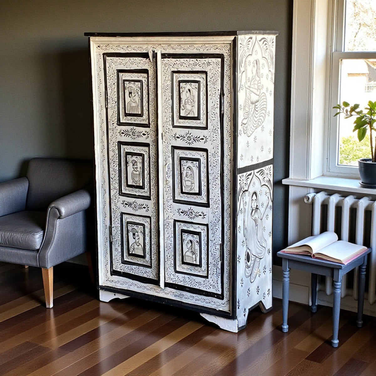 Elegant Handpainted Wooden Cabinet – A Perfect Blend of Art &amp; Storage