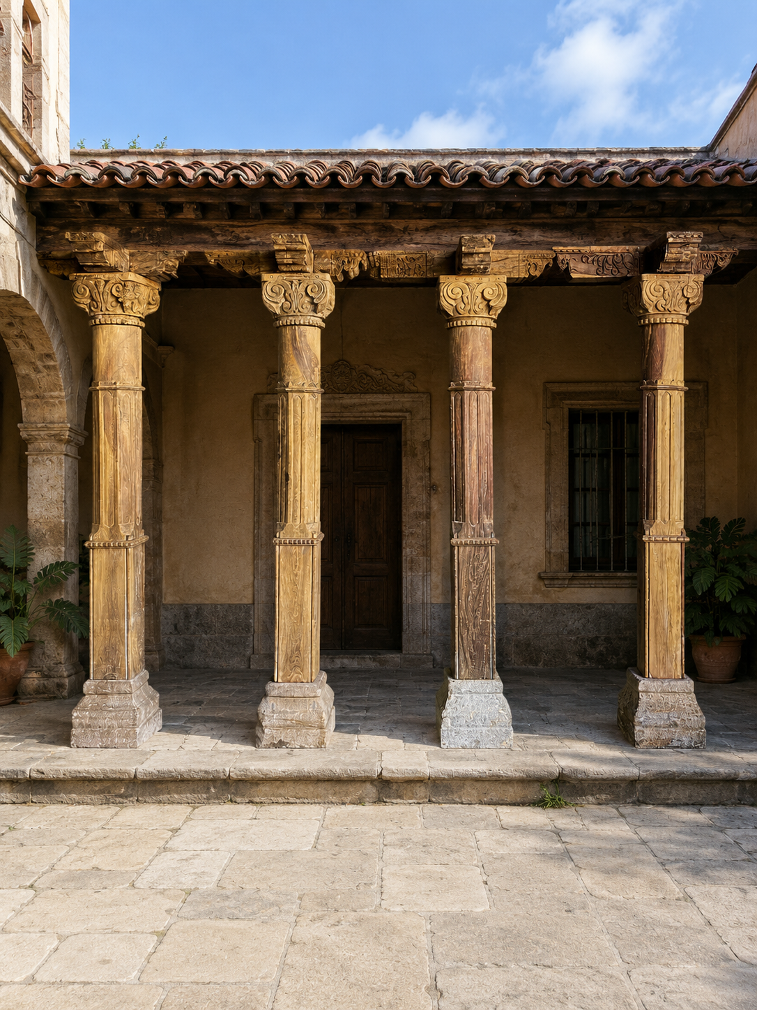 Antique hand-carved wooden architectural pillars and columns, India Vintage Decor