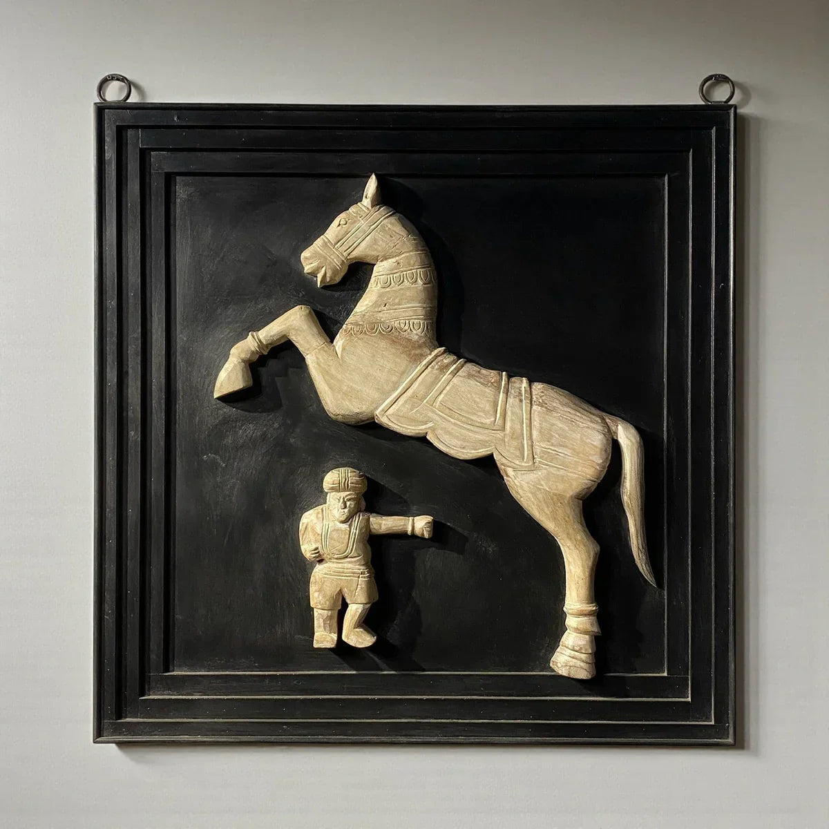 Hand-carved vintage wooden horse wall panel, India Vintage Decor