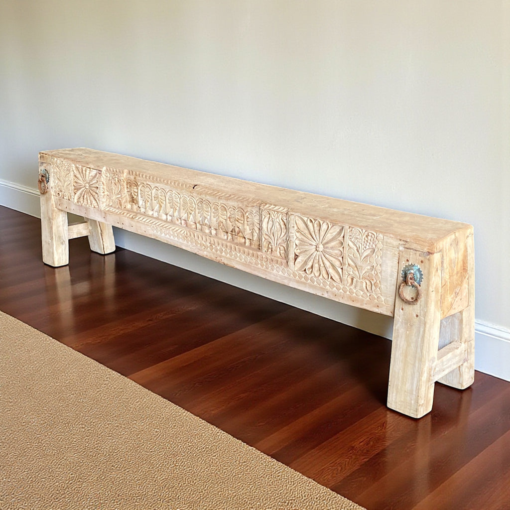 VINTAGE HAND CARVED BENCH