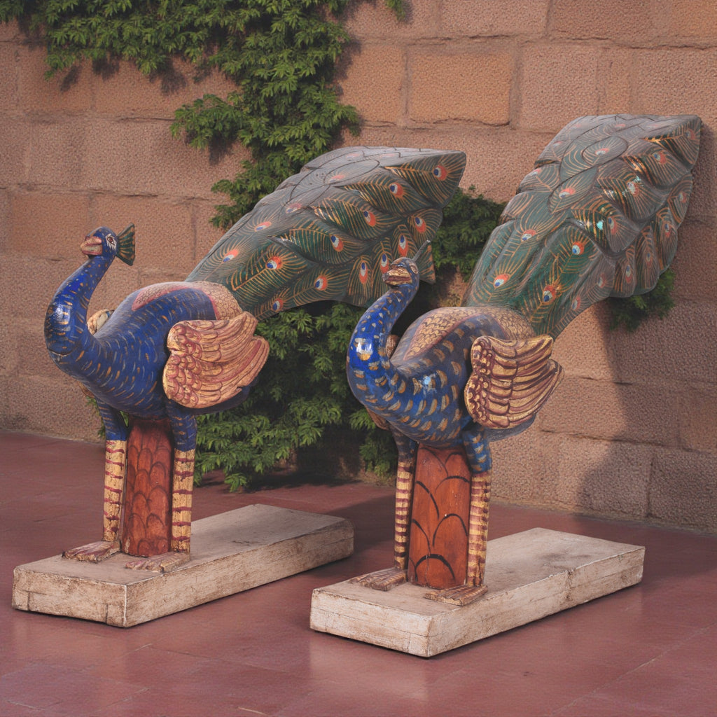 WOODEN HAND PAINTED PEACOCK