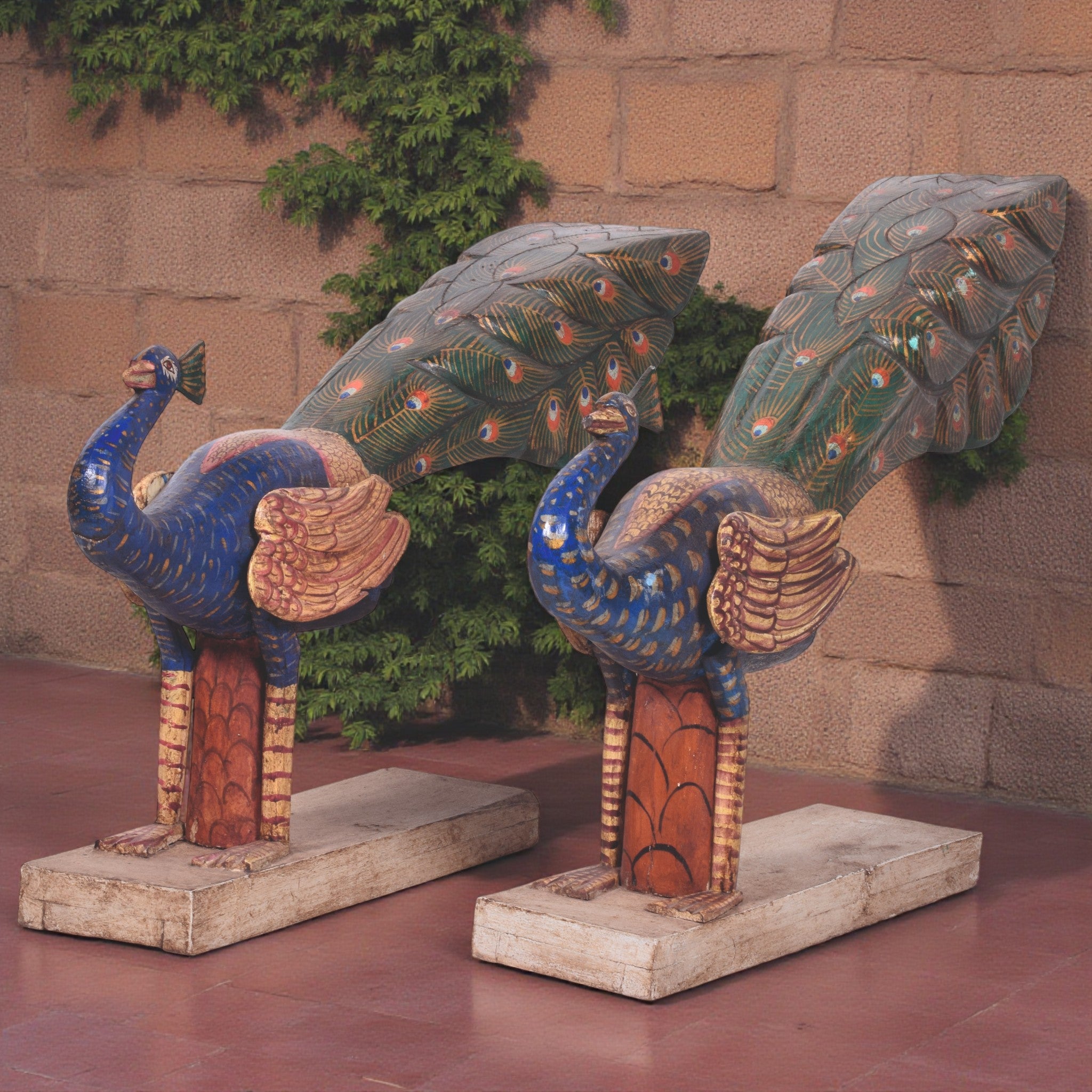 WOODEN HAND PAINTED PEACOCK