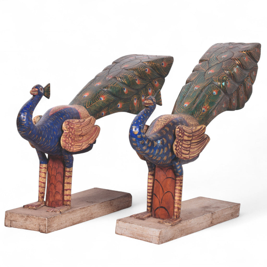 WOODEN HAND PAINTED PEACOCK