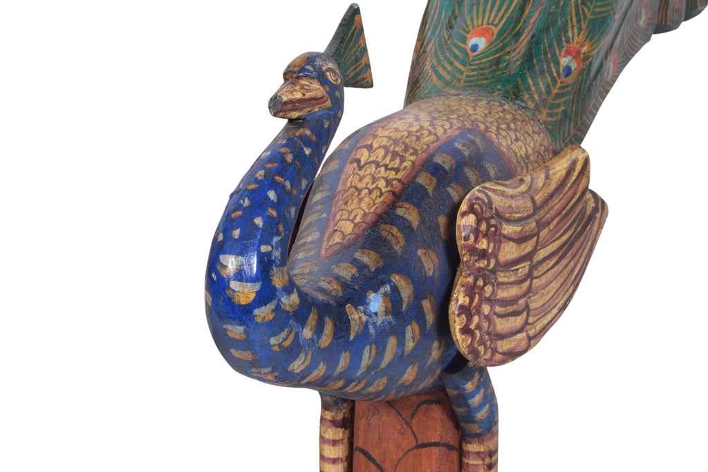 WOODEN HAND PAINTED PEACOCK