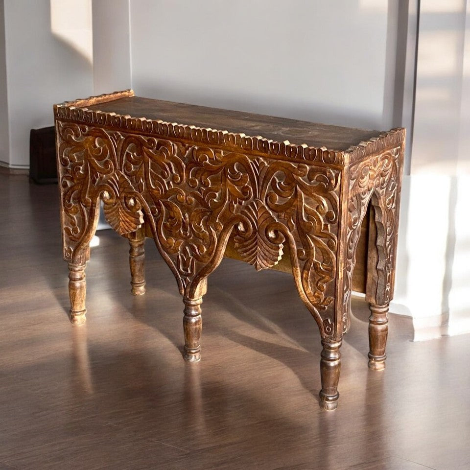 MANGO WOOD HAND CARVED CONSOLE TABLE