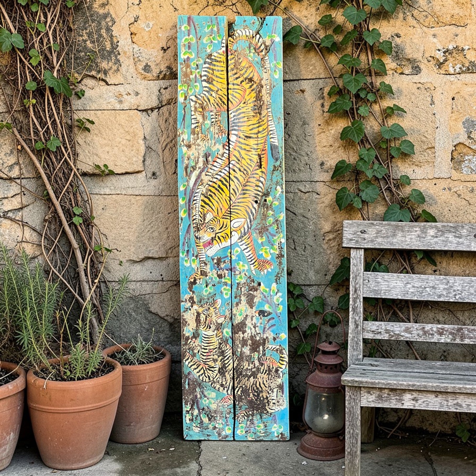Hand-Painted Tiger Panel – handcrafted vintage Indian decor from Jodhpur, Rajasthan