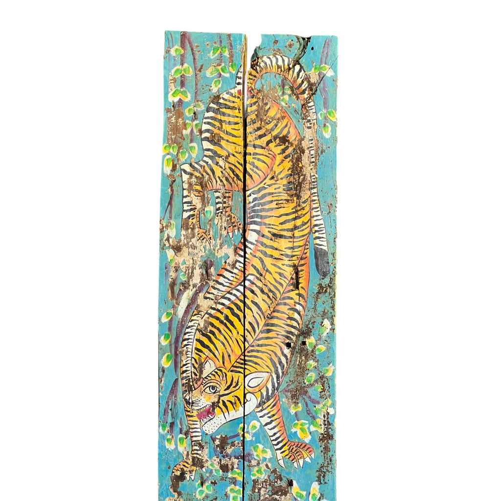 Hand-Painted Tiger Panel – handcrafted vintage Indian decor from Jodhpur, Rajasthan