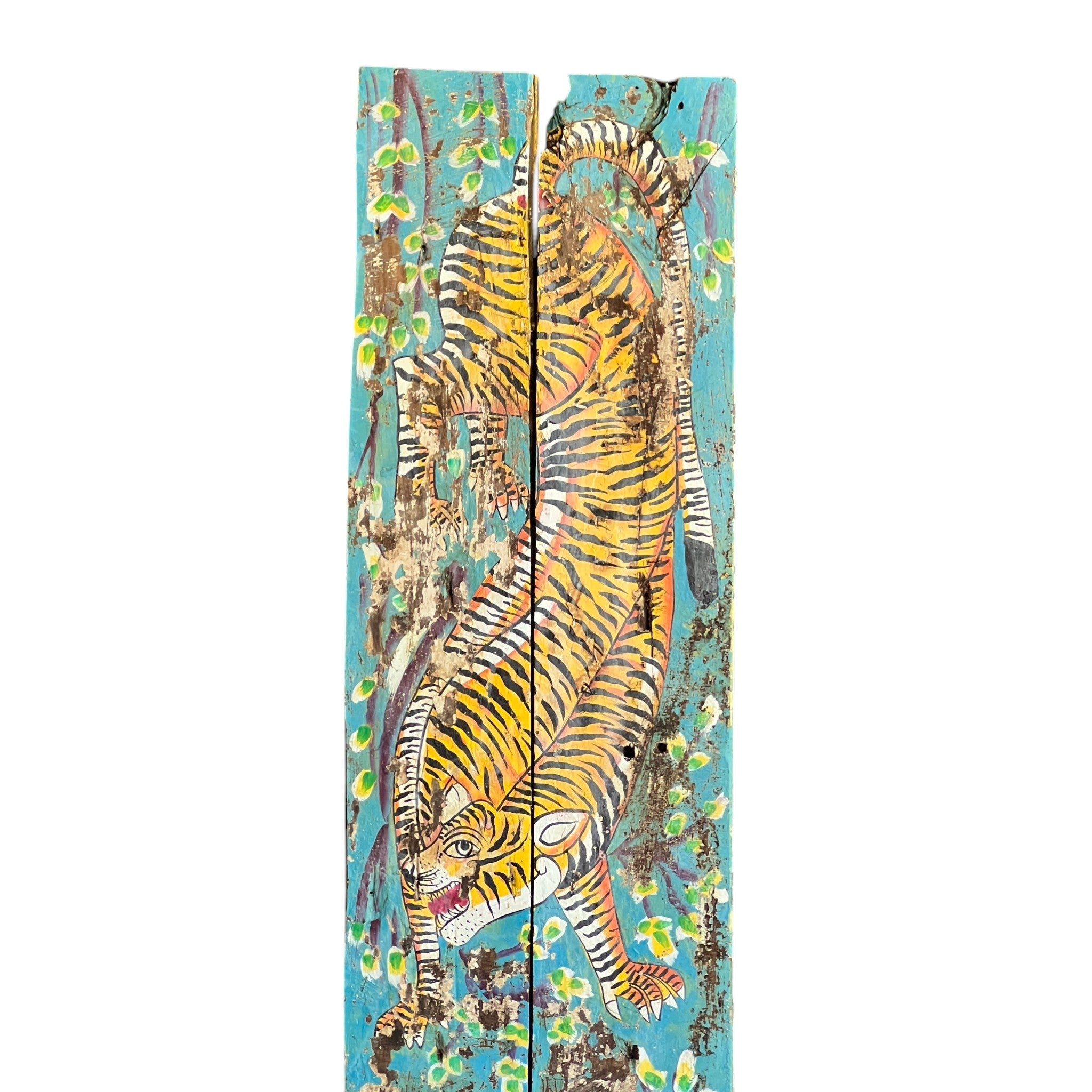 Hand-Painted Tiger Panel – handcrafted vintage Indian decor from Jodhpur, Rajasthan