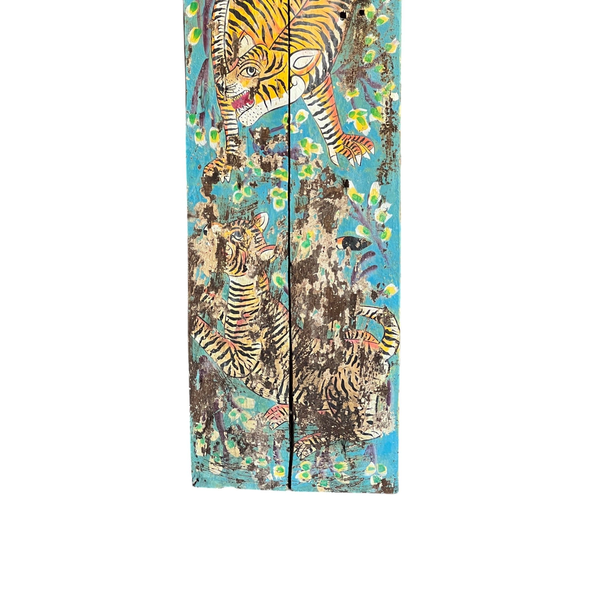 Hand-Painted Tiger Panel – handcrafted vintage Indian decor from Jodhpur, Rajasthan
