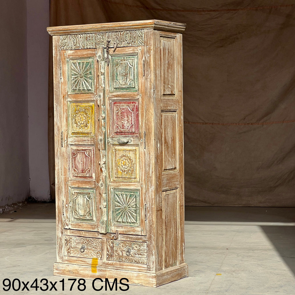 Carved Wardrobe — Multicolour Floral Panel