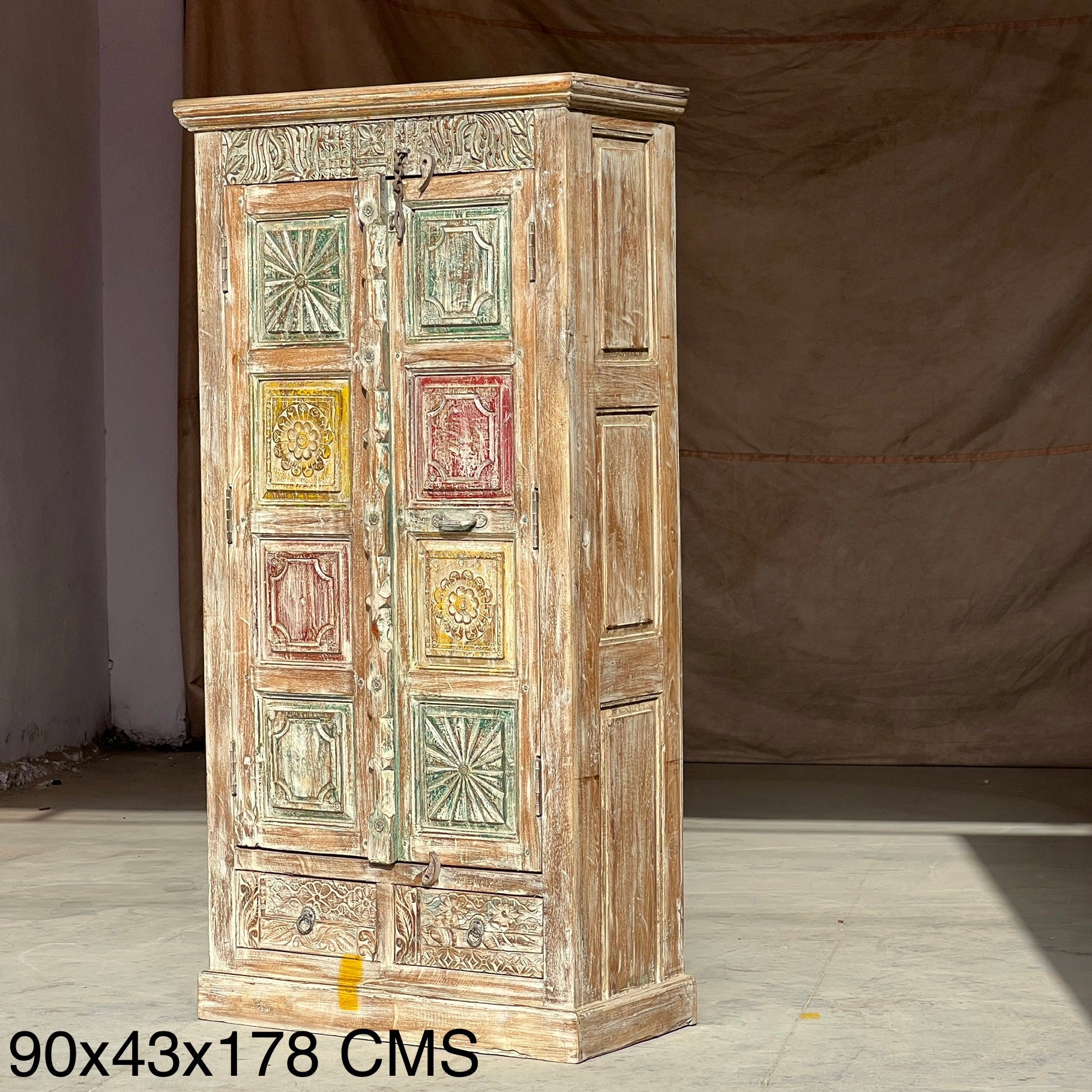 Carved Wardrobe — Multicolour Floral Panel