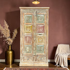 Carved Wardrobe — Multicolour Floral Panel