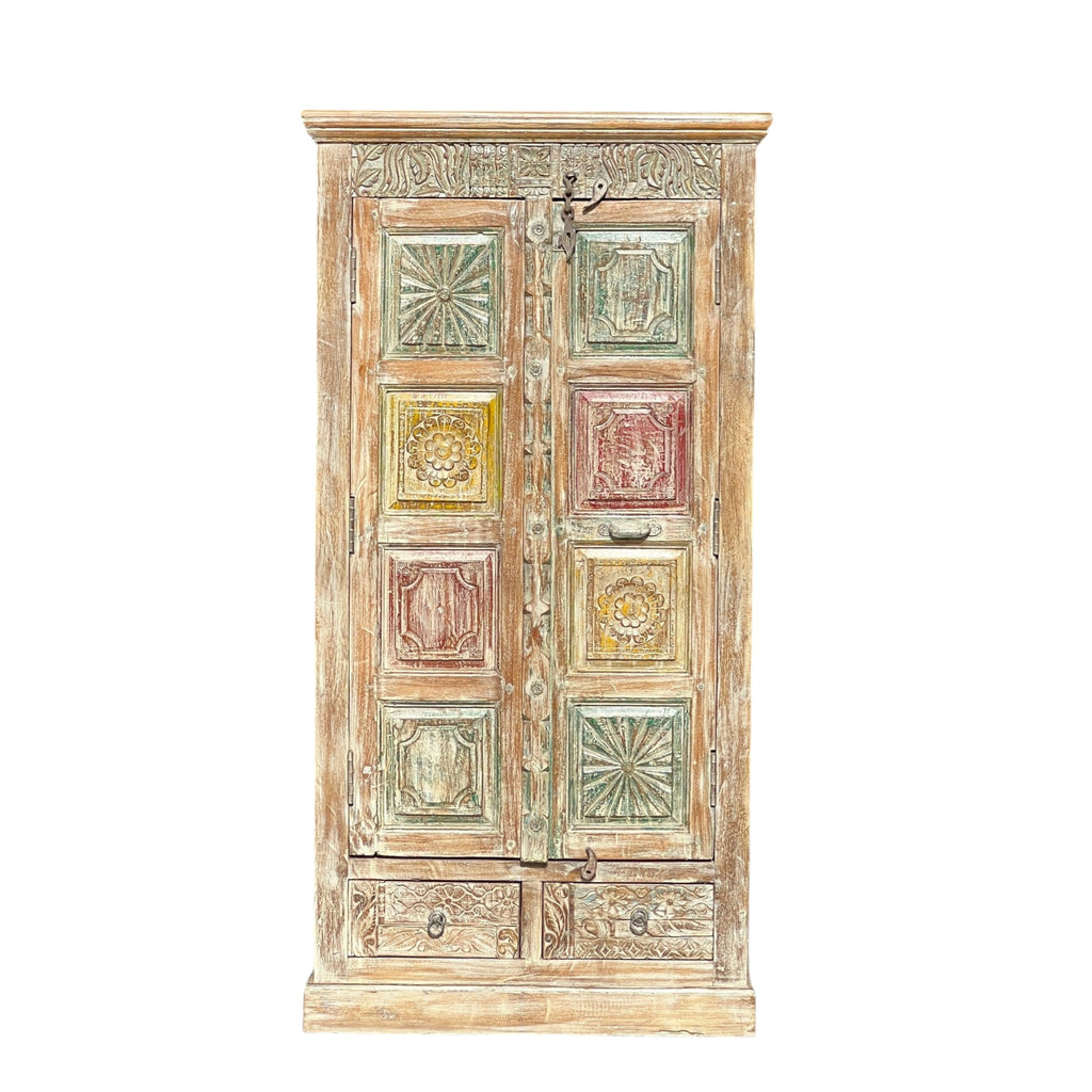 Carved Wardrobe — Multicolour Floral Panel