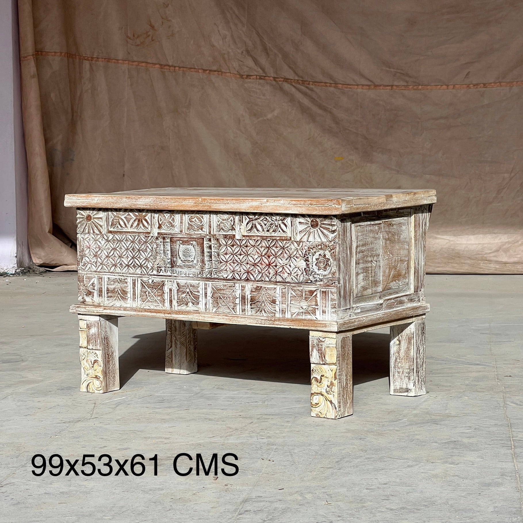 Carved Dowry Chest – handcrafted vintage Indian decor from Jodhpur, Rajasthan