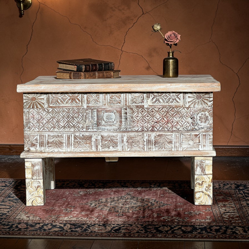 Carved Dowry Chest – handcrafted vintage Indian decor from Jodhpur, Rajasthan