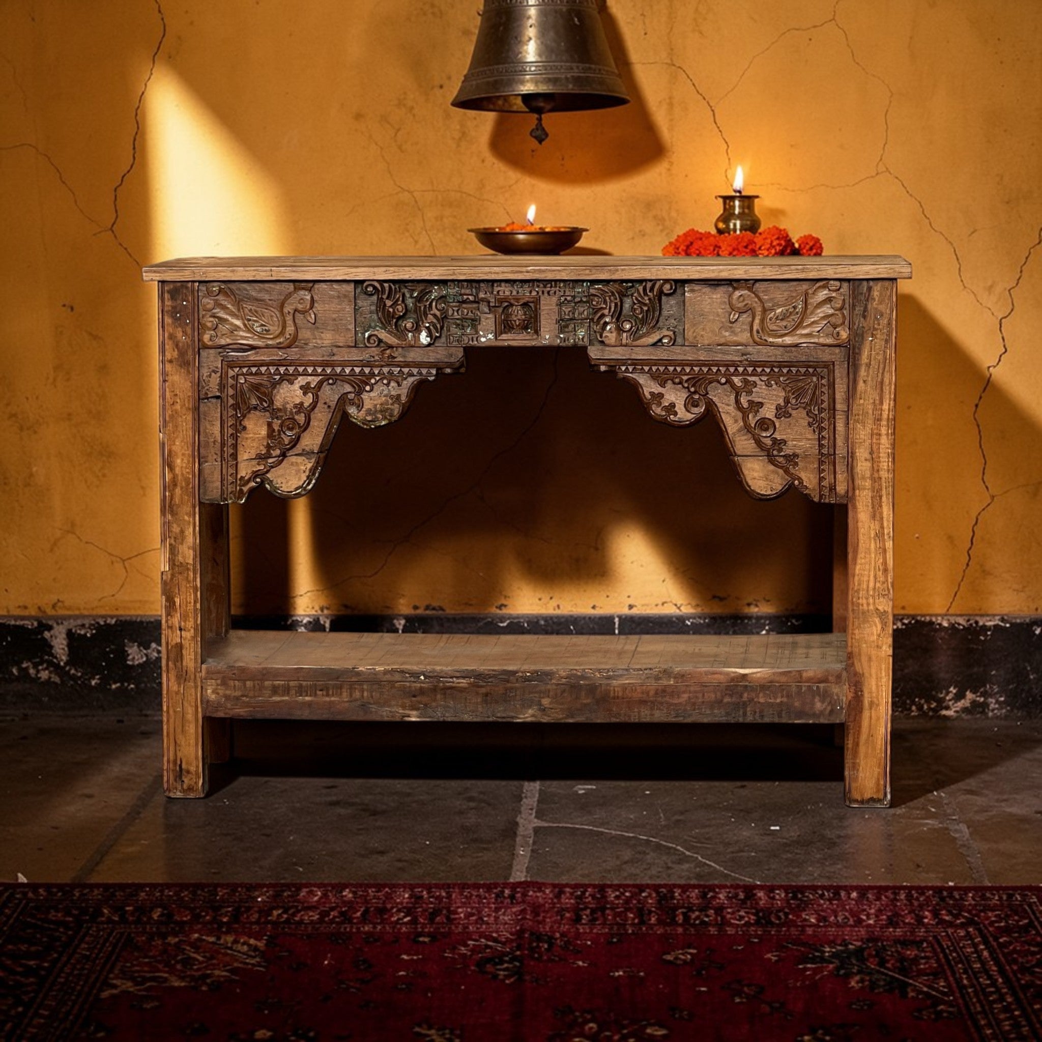 Carved Console Table – handcrafted vintage Indian decor from Jodhpur, Rajasthan