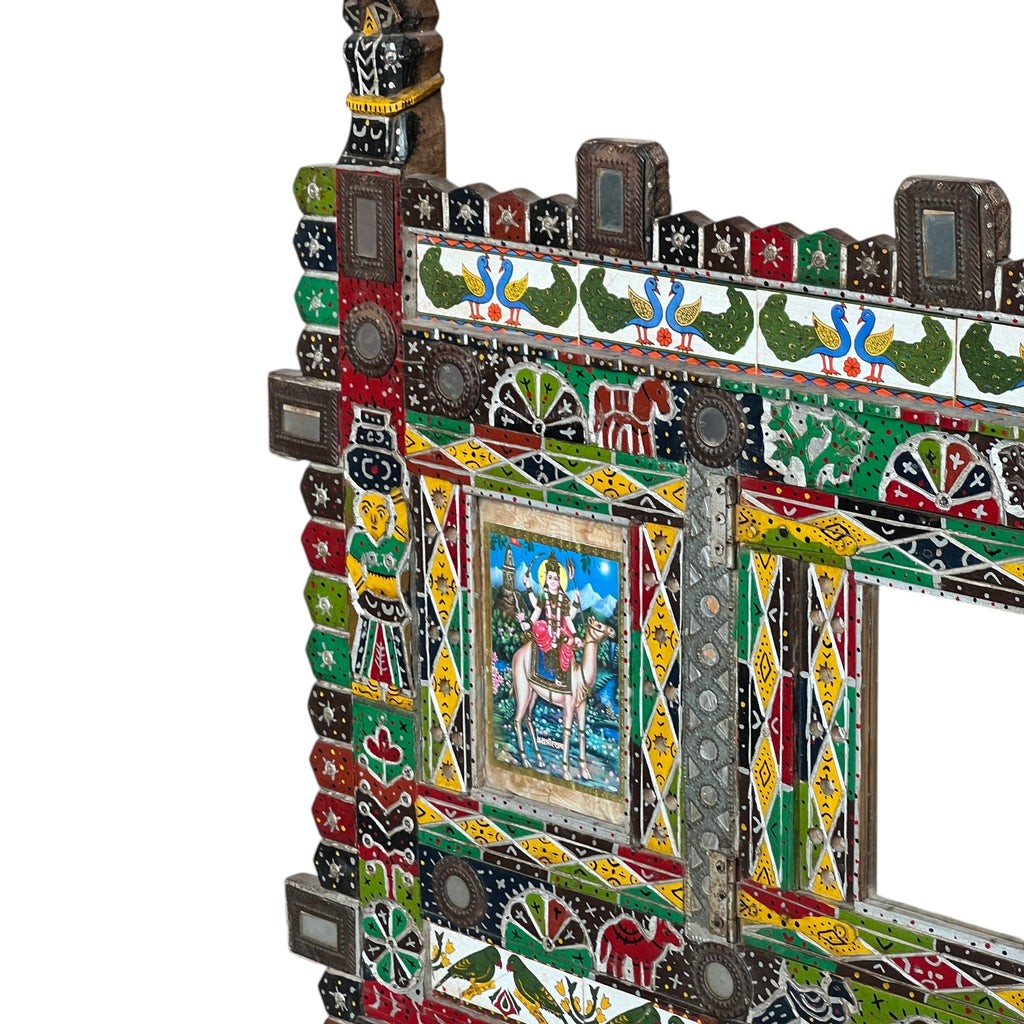Painted Cradle Stand — Shisha Mirror & Deity Panels