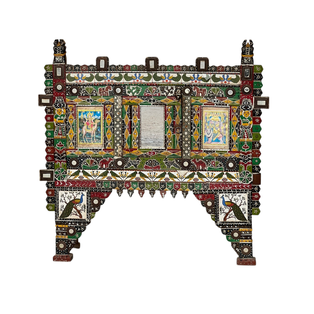 Painted Cradle Stand — Shisha Mirror & Deity Panels