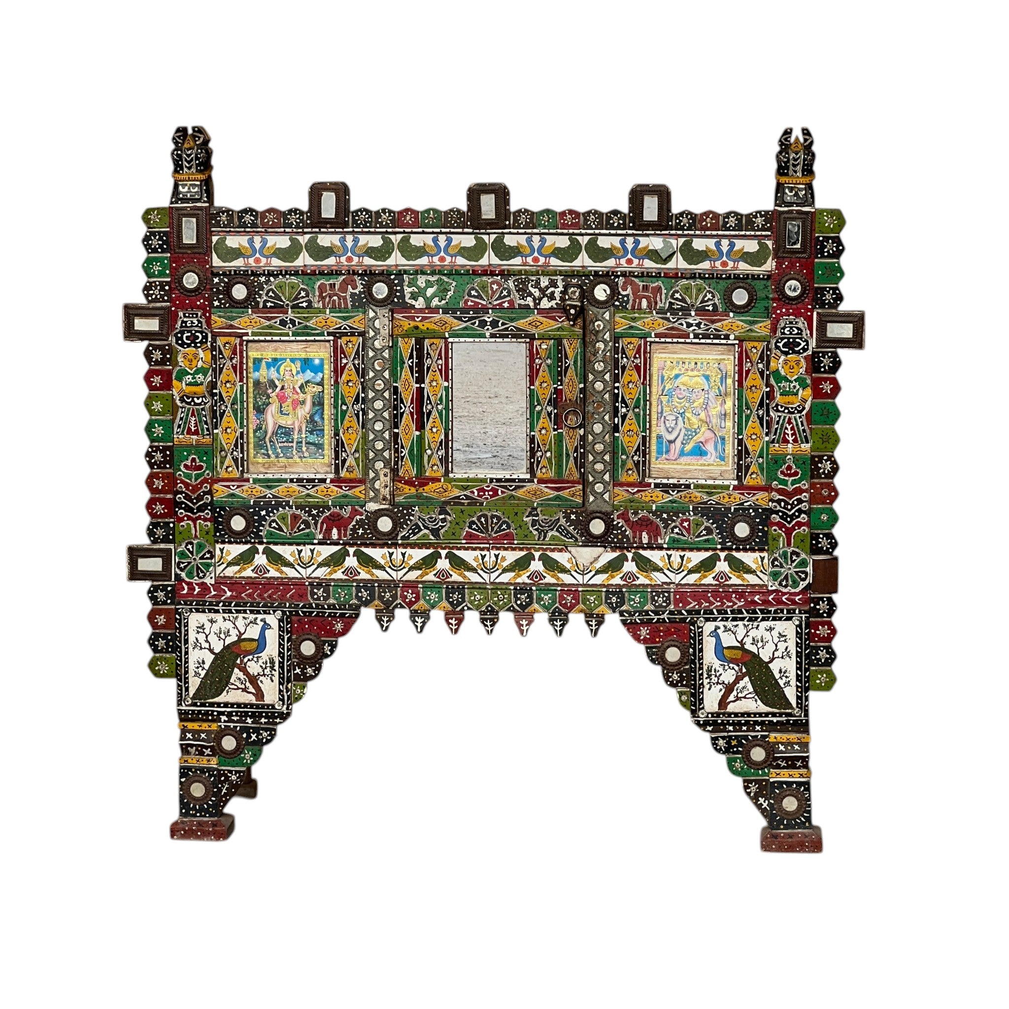 Painted Cradle Stand — Shisha Mirror & Deity Panels