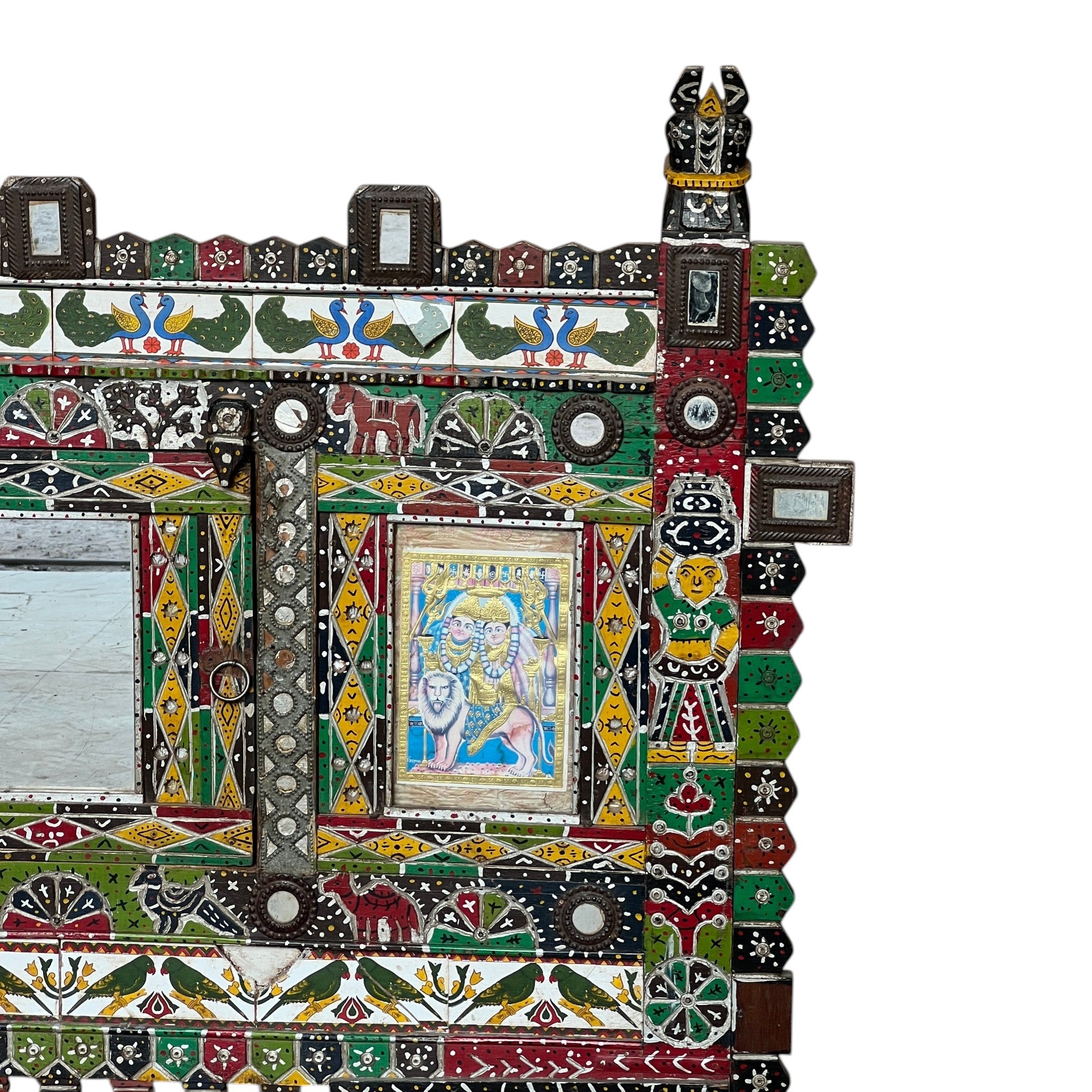 Painted Cradle Stand — Shisha Mirror & Deity Panels