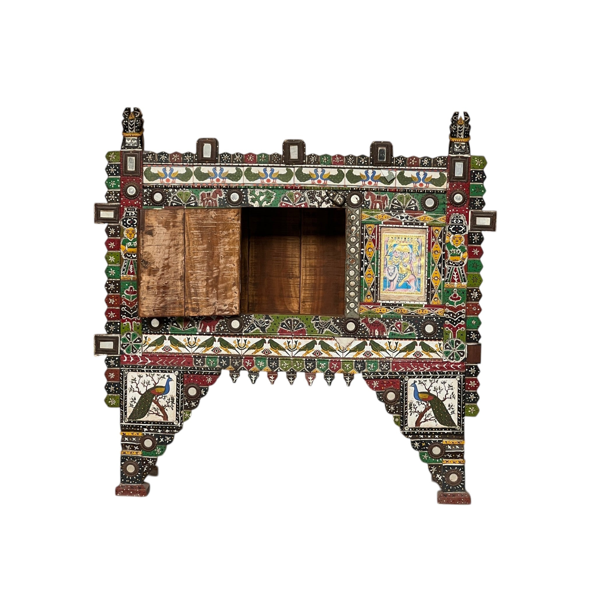 Painted Cradle Stand — Shisha Mirror & Deity Panels