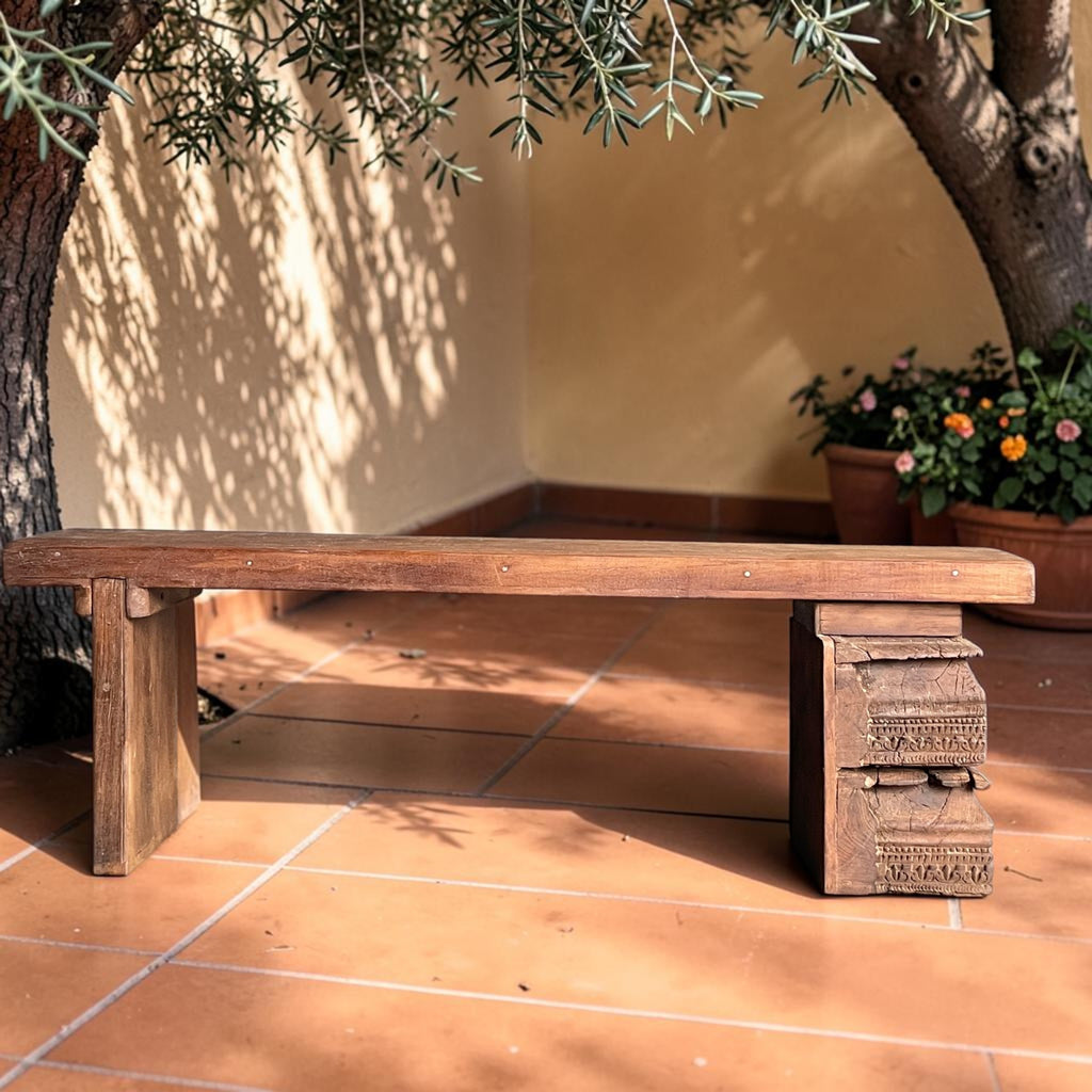 Carved Wooden Bench