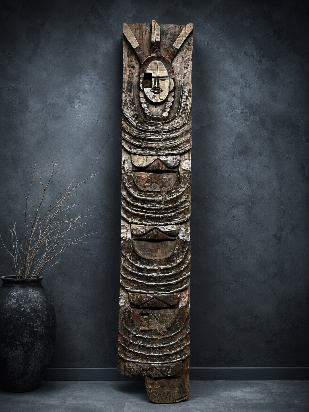 Antique Naga Tribal Carved Wood Panel – Hand-Carved Wall Sculpture