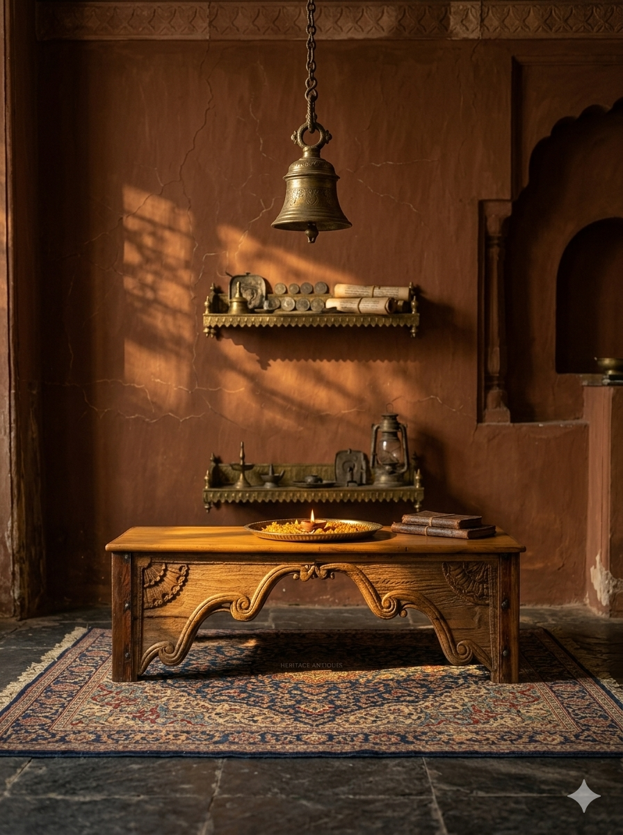 Wooden Carved Table – handcrafted vintage Indian decor from Jodhpur, Rajasthan