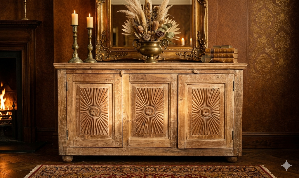 Hand-Carved Sideboard – handcrafted vintage Indian decor from Jodhpur, Rajasthan