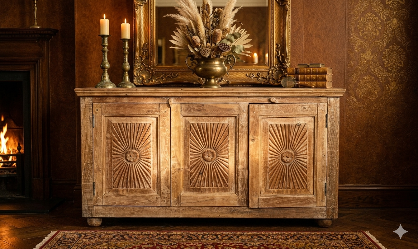 Hand-Carved Sideboard – handcrafted vintage Indian decor from Jodhpur, Rajasthan