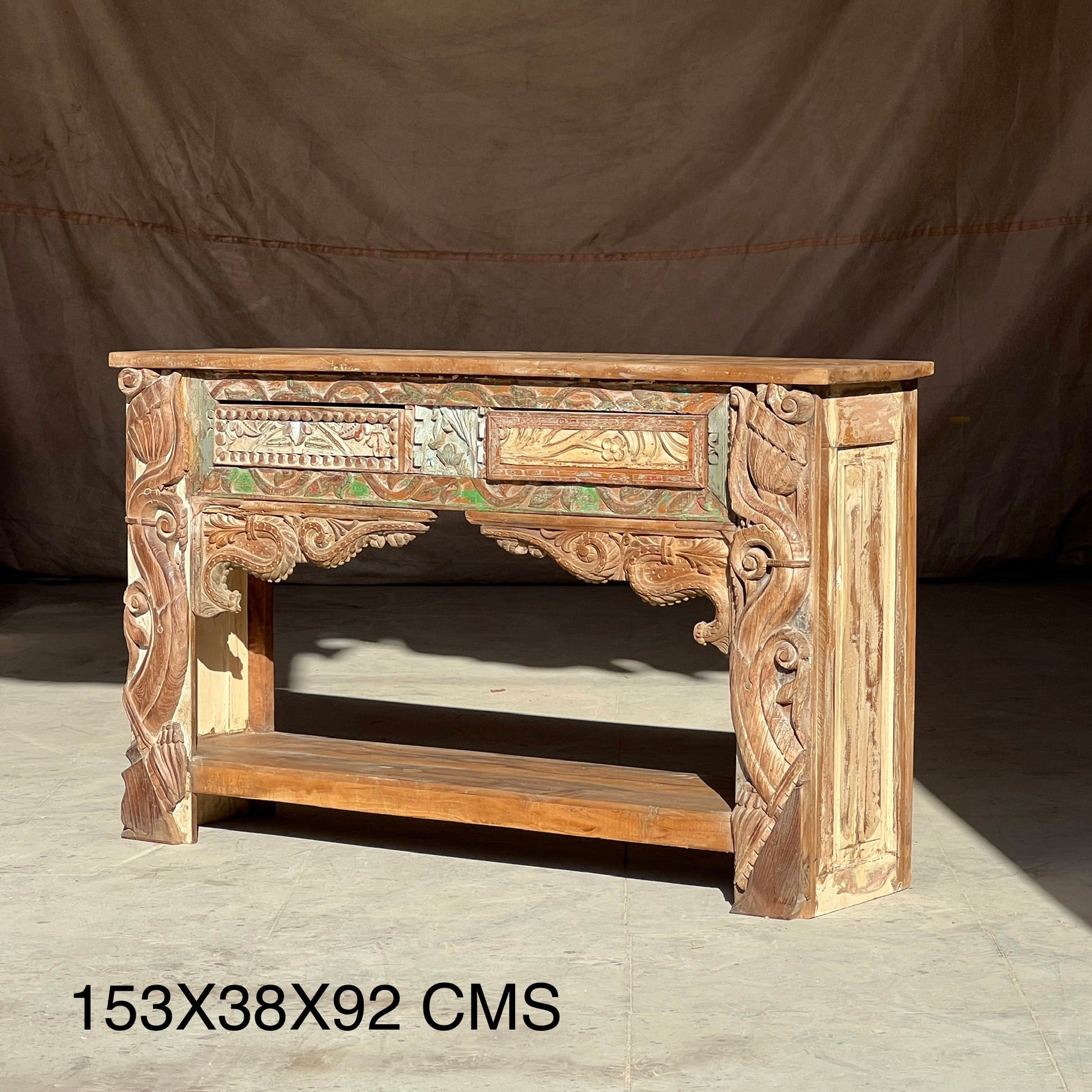Hand Carved Vintage Wooden Console Table