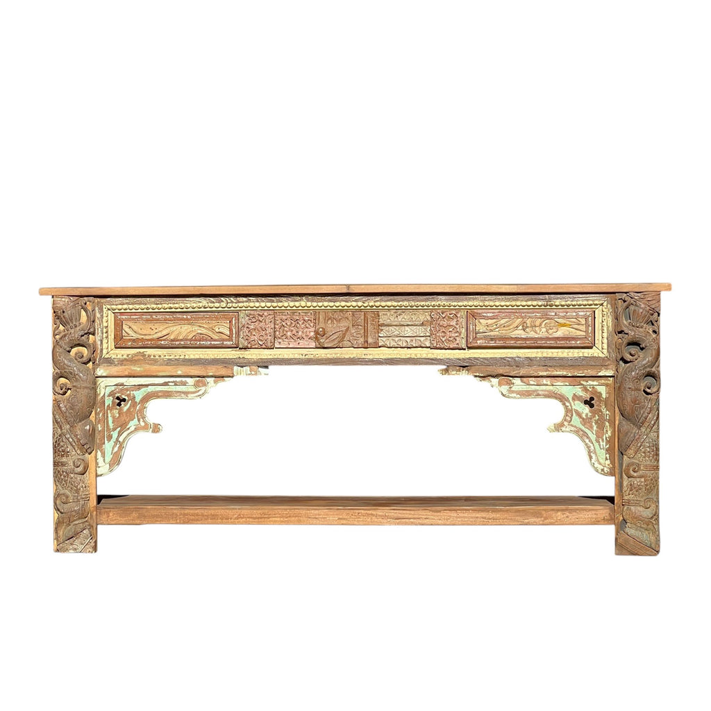 Vintage Hand-Carved Wooden Console Table