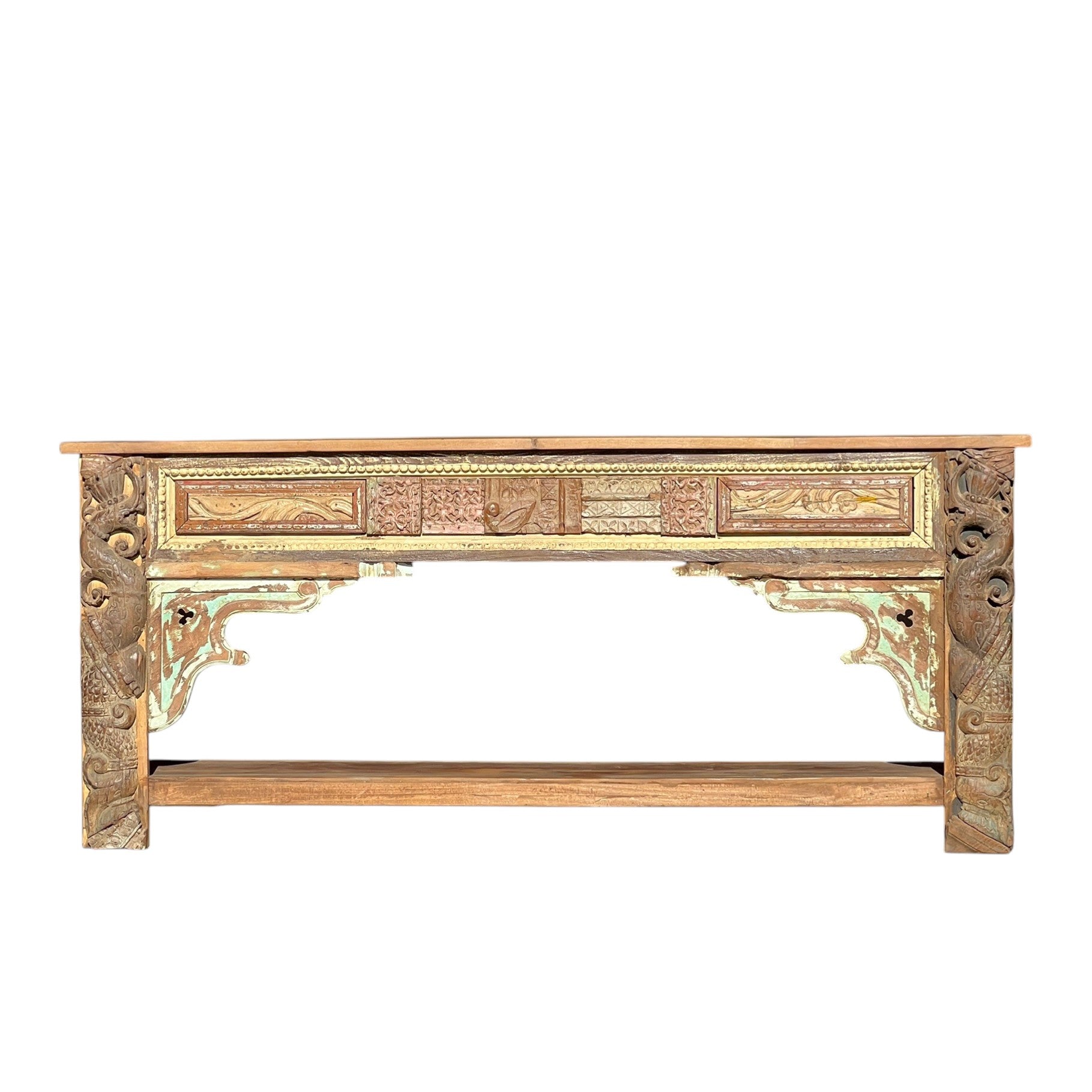 Vintage Hand-Carved Wooden Console Table