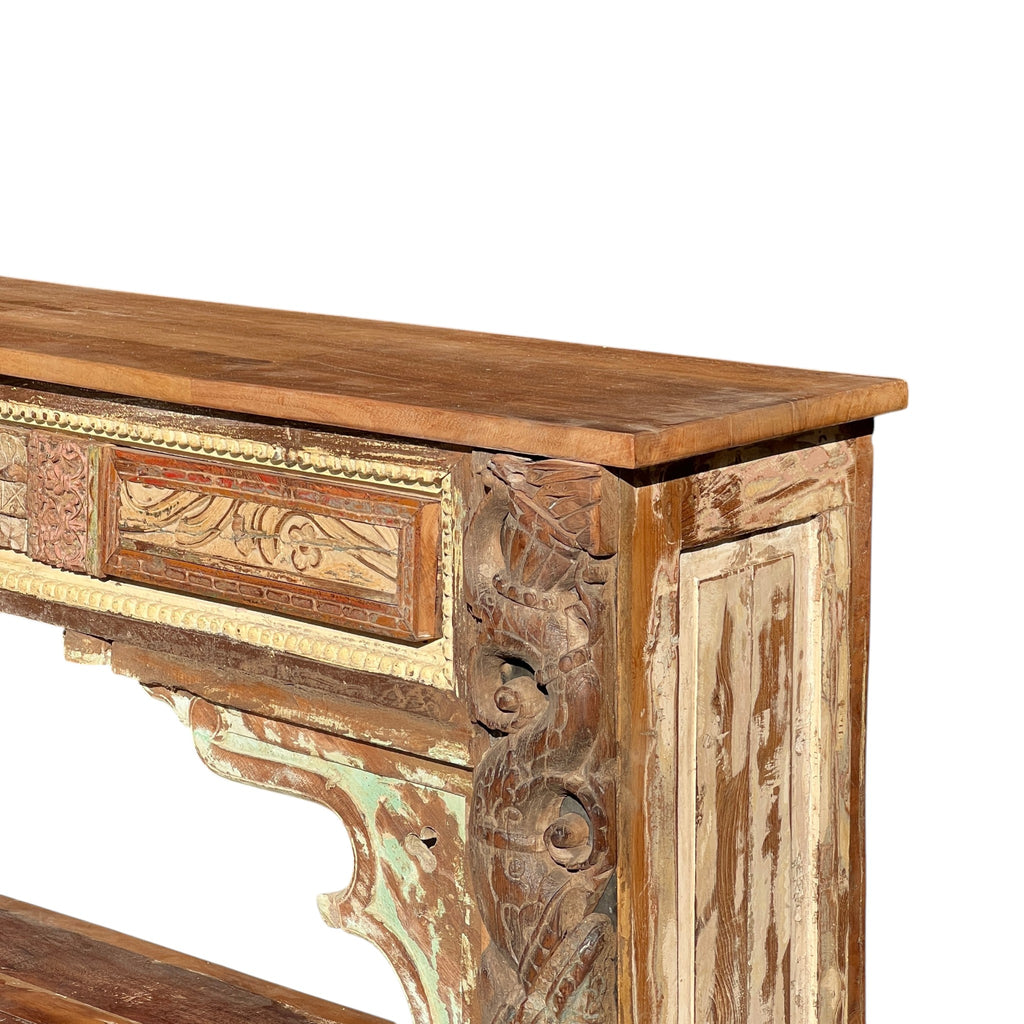 Vintage Hand-Carved Wooden Console Table