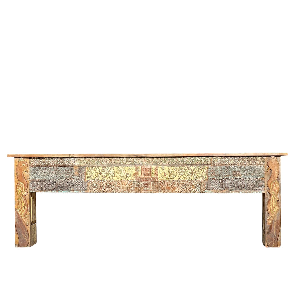 Vintage Hand-Carved Wooden Console Table