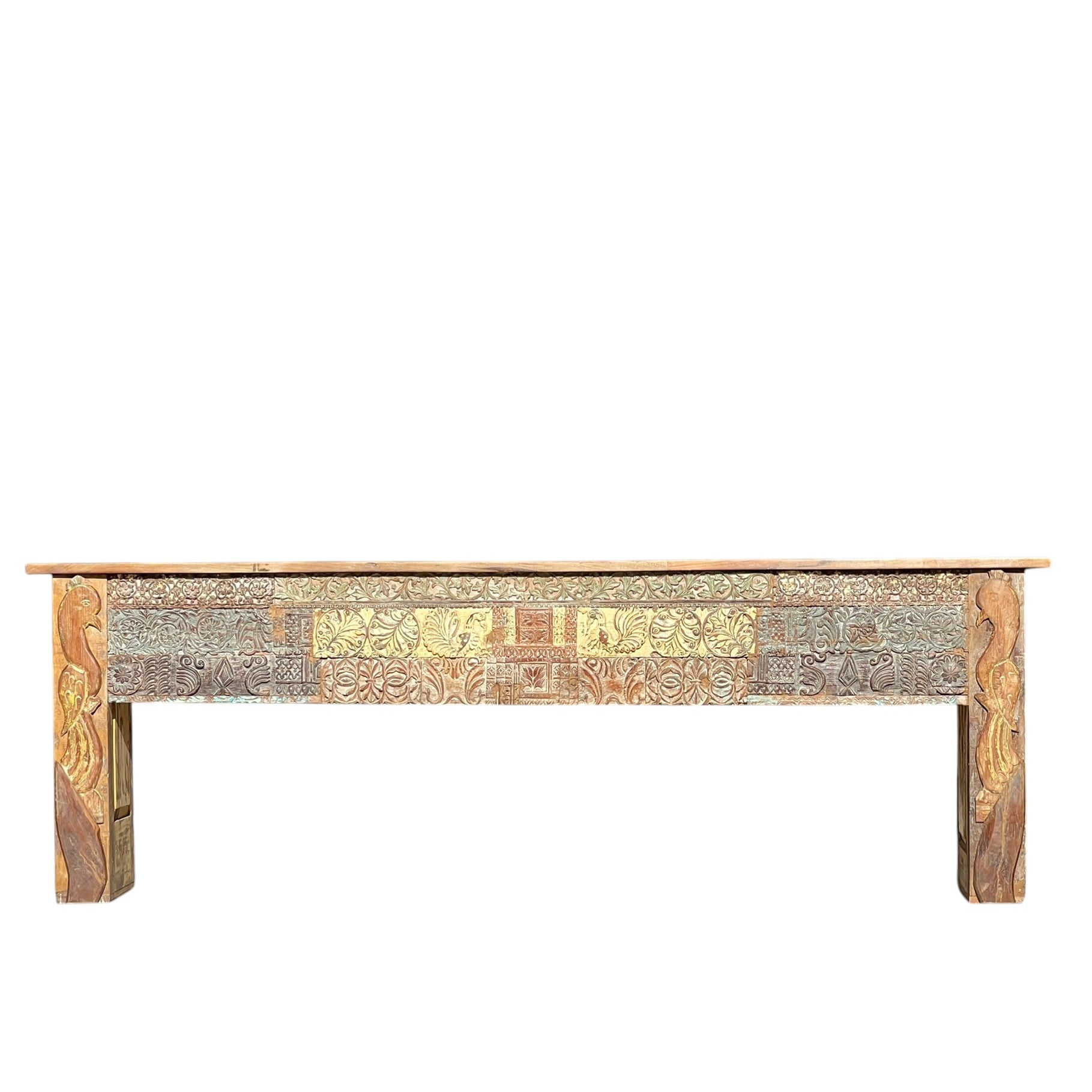 Vintage Hand-Carved Wooden Console Table
