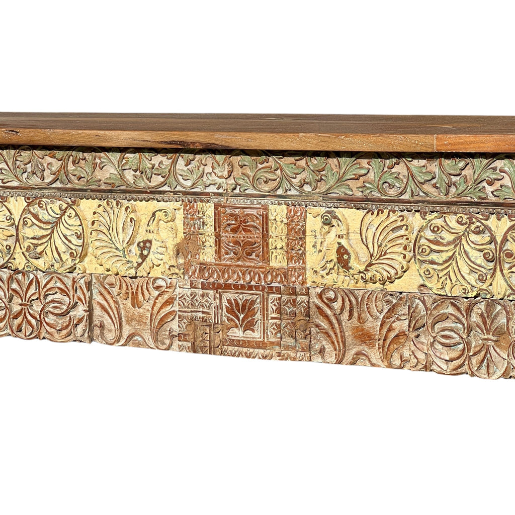 Vintage Hand-Carved Wooden Console Table