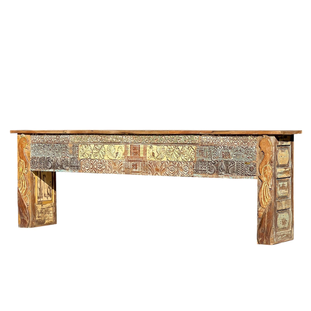 Vintage Hand-Carved Wooden Console Table