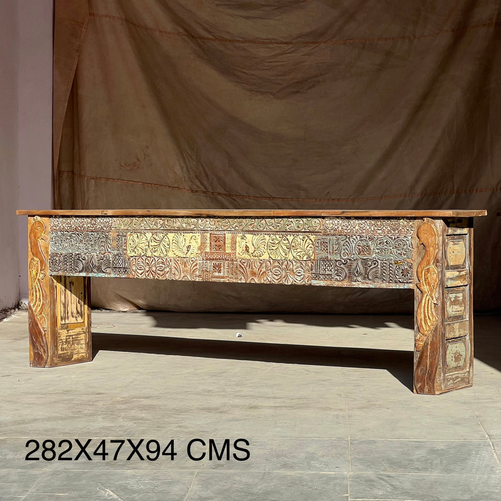 Vintage Hand-Carved Wooden Console Table
