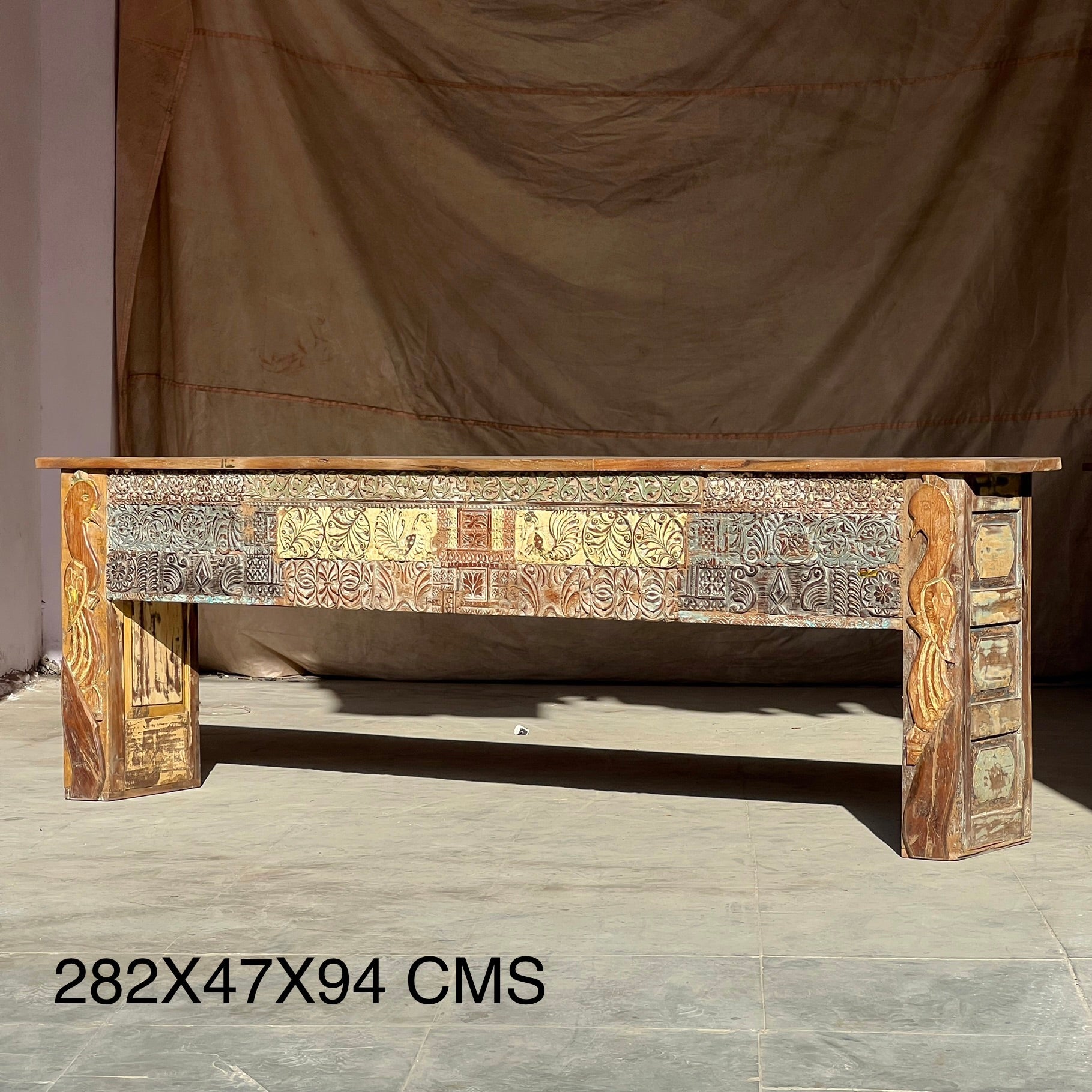 Vintage Hand-Carved Wooden Console Table