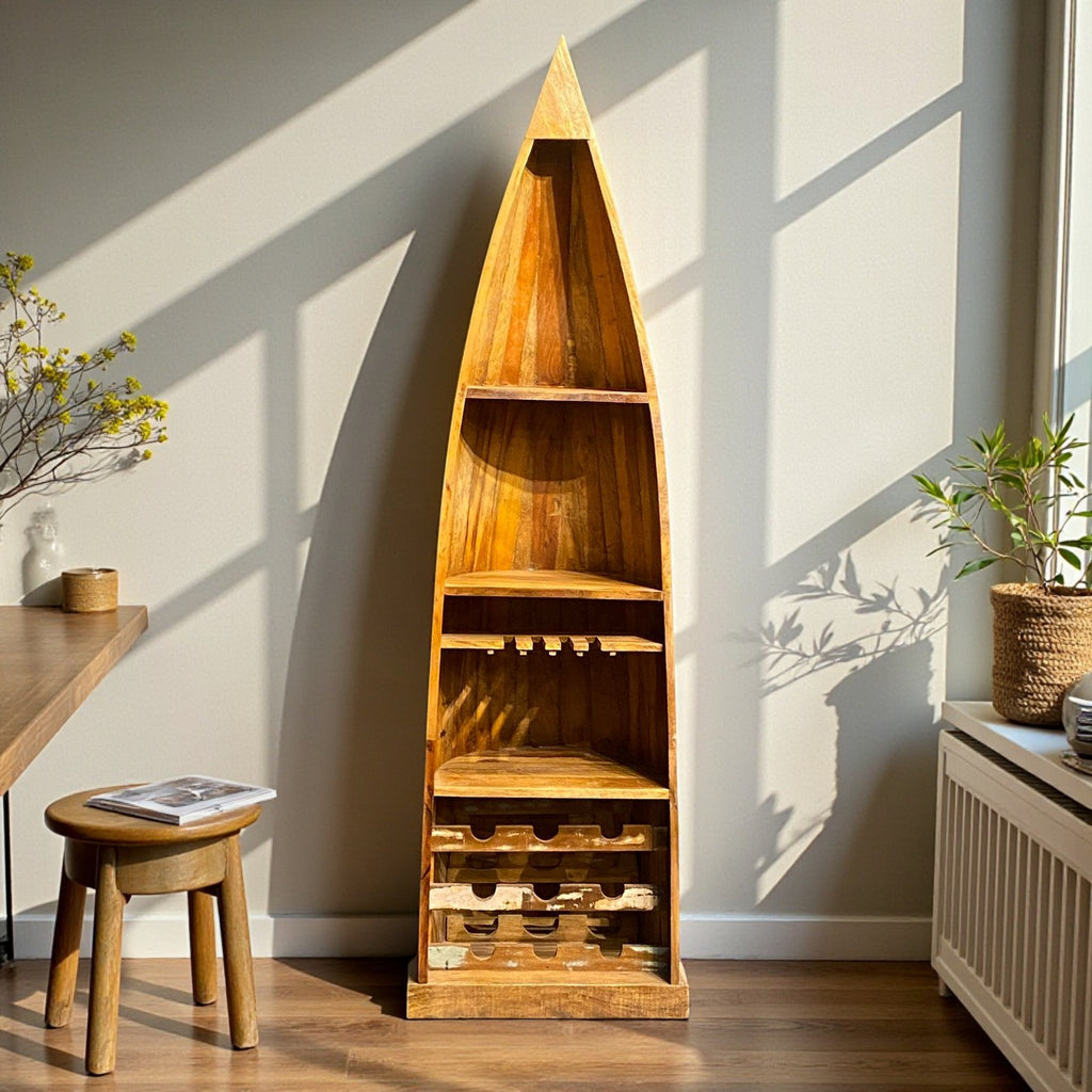 Antique Boat Style Book Rack – handcrafted vintage Indian decor from Jodhpur, Rajasthan