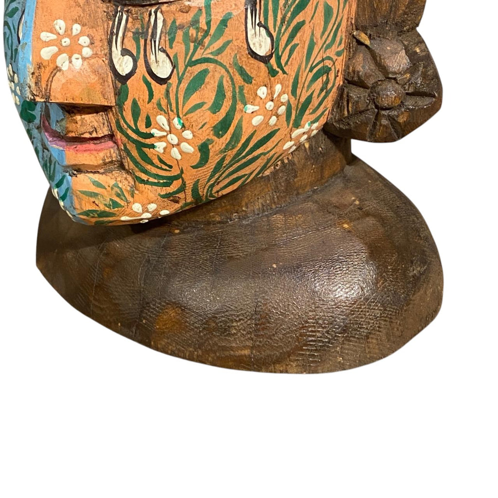 Hand Painted Wooden Buddha Head