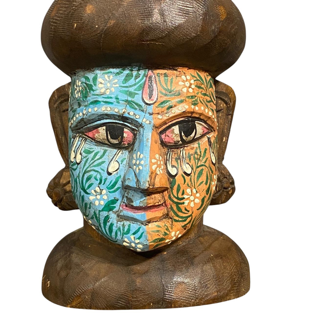Hand Painted Wooden Buddha Head
