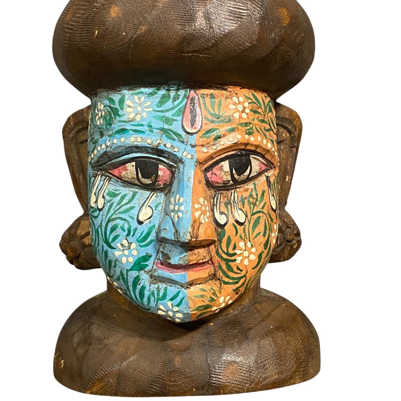 Hand Painted Wooden Buddha Head