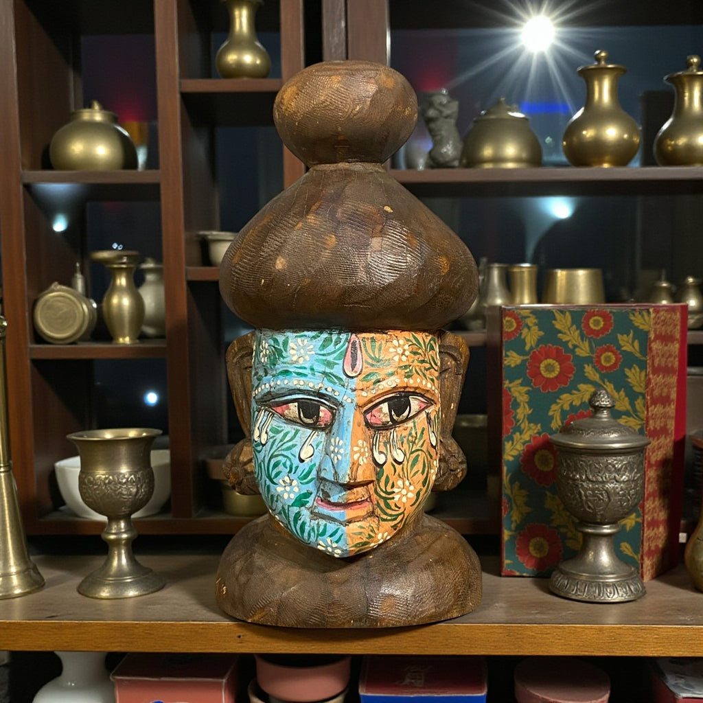Hand Painted Wooden Buddha Head