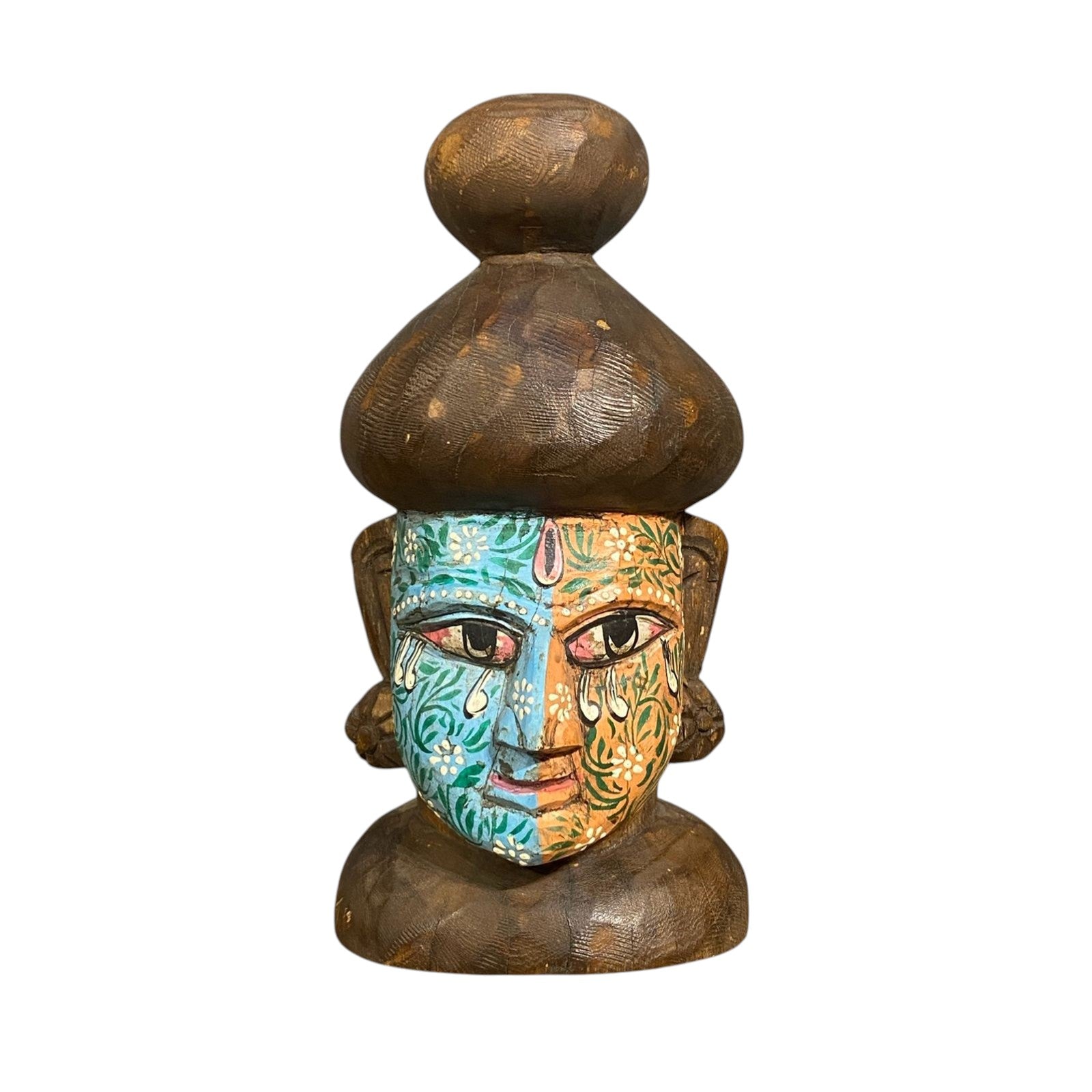 Hand Painted Wooden Buddha Head