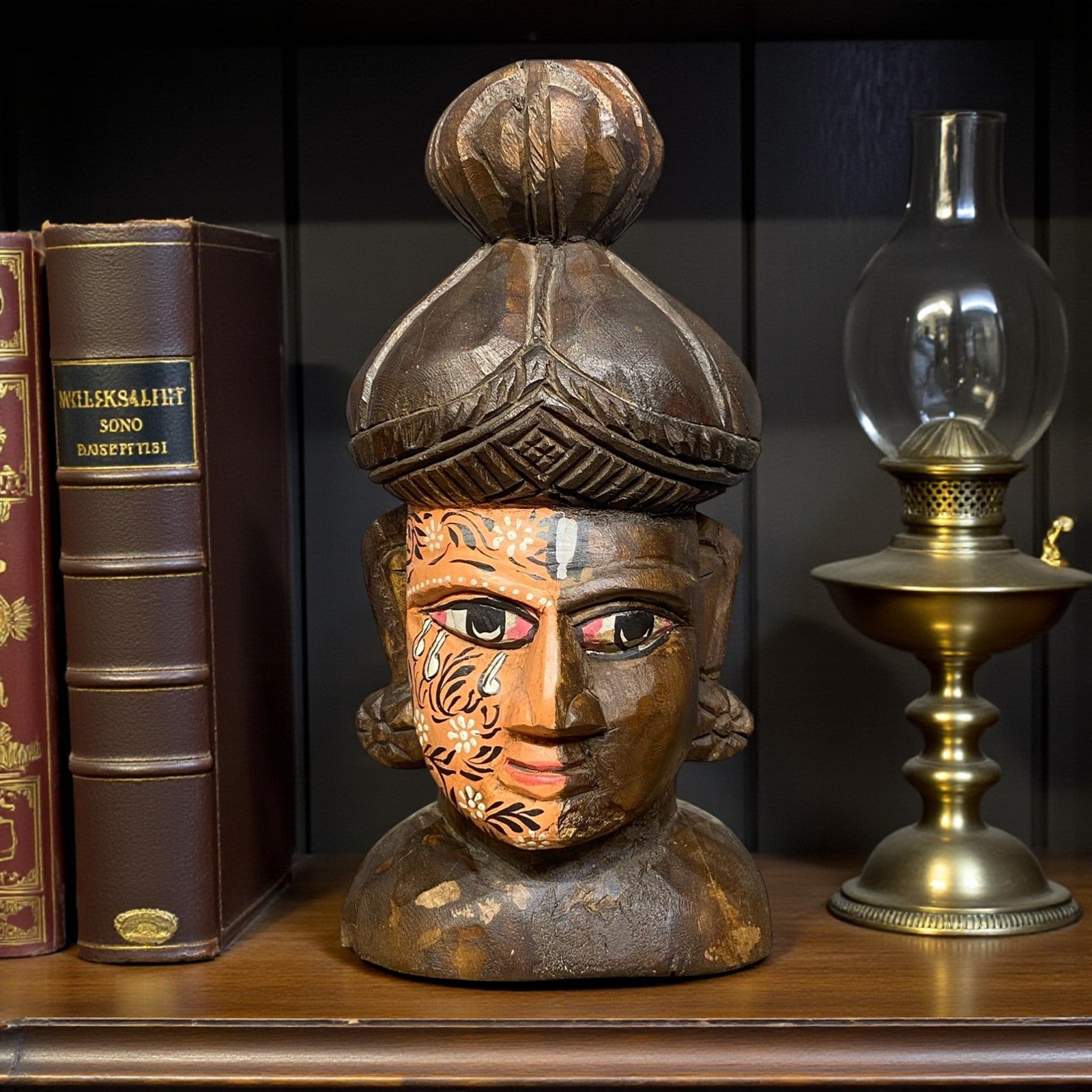 Hand Painted Wooden Buddha Head